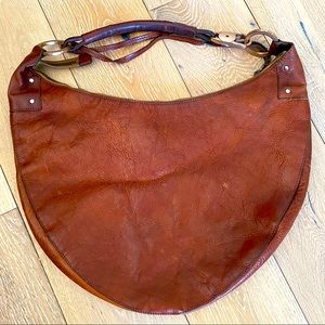 Gucci Brown Leather Half Moon Shoulder Bag Genuine